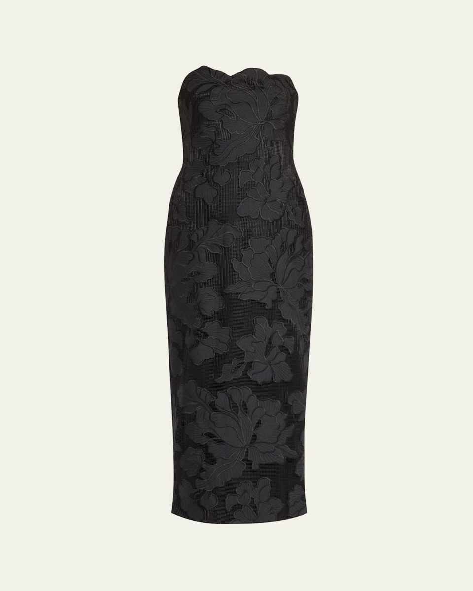 Natasha Strapless Floral-Embroidered Midi Dress